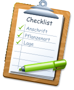 Checklist Anschrift Pflanzenart Lage